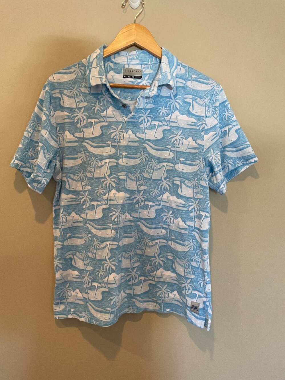 PGA Tour Men's Golf Polo Blue Palm Print Performance NWOT M